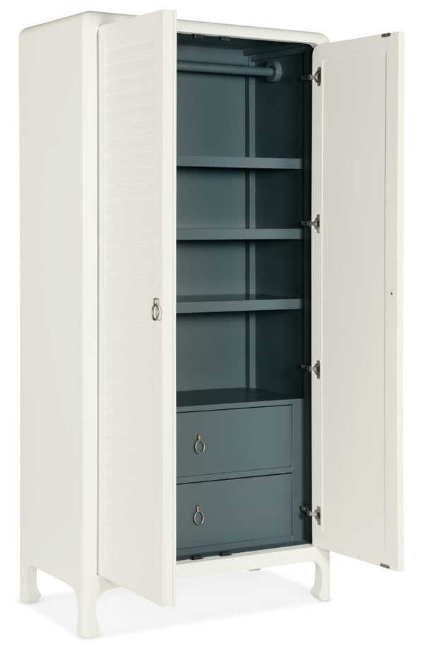 Hooker Furniture Serenity Coastal Wardrobe With Louvred Doors, Soft-Close Drawers & Shelves In Sandblasted Shell Finish 6350-90013-02