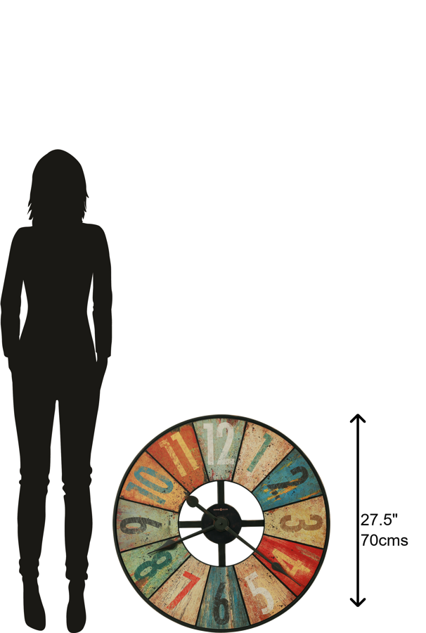 Hekman Furniture 625575 Grange Hall Oversized Rustic Wall Clock - Multi-colored Panels, Vintage Style, 27.5" Statement Piece  Grange Hall Wall Clock 625575