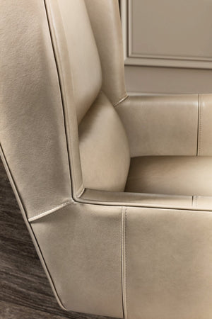 Hooker Furniture Primrose Executive Swivel Tilt Chair With Top-Grain Leather, Gold Metal Base, Ergonomic Wingback Comfort Beige EC826-070