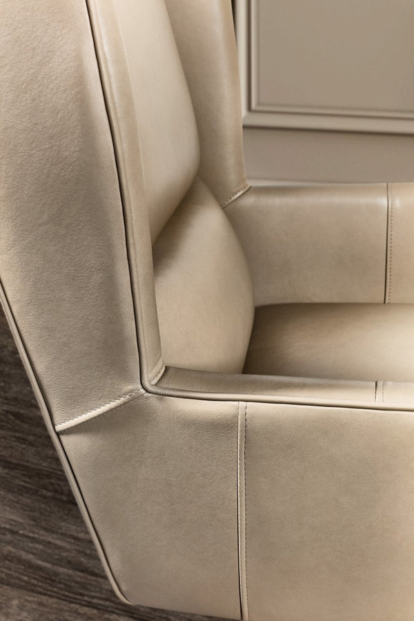 Hooker Furniture Primrose Executive Swivel Tilt Chair With Top-Grain Leather, Gold Metal Base, Ergonomic Wingback Comfort Beige EC826-070