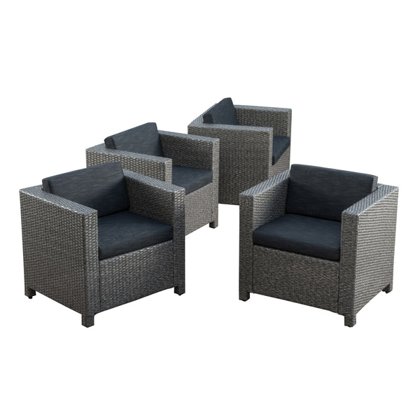 English Elm Christopher Knight Home® - Puerta Outdoor Club Chair Set - 4 Contemporary Faux-Rattan Chairs With Cushions For Patios & Decks 52979.00BLKMP4