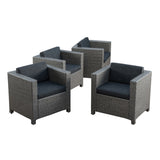 Christopher Knight Home® - Noble House - Puerta Outdoor Mixed Black Club Chairs with Dark Grey Water Resistant Cushions - Set of 4