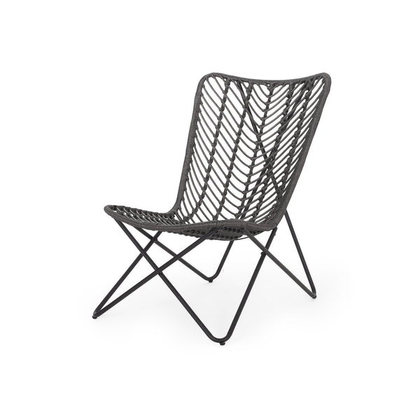 English Elm Gatlin Woven Wicker Outdoor Accent Chair Set Bohemian Curved Shell with Geometric Base 70650.00GRY