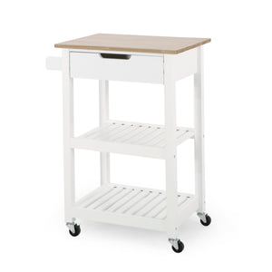 English Elm Christopher Knight Home® - Rolling Kitchen Island with Drawer & Cabinet on Locking Casters, Rubberwood Top, Compact White Design 67753.00NATWHT