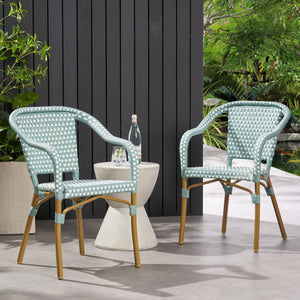 English Elm Bistro Chair Set of 2 French Country Woven Aluminum Outdoor Patio Seating Pair 72906.00LT