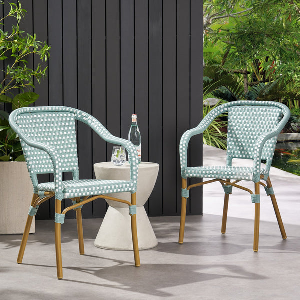 English Elm Bistro Chair Set of 2 French Country Woven Aluminum Outdoor Patio Seating Pair 72906.00LT