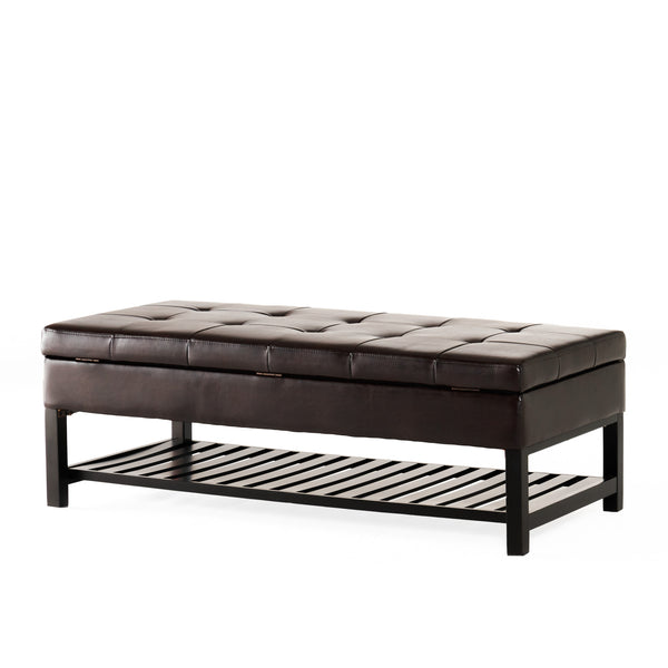 English Elm Christopher Knight Home® - OTTOMAN Felix Bonded Leather Storage Bench with Bottom Rack, Brown Wood Frame, Stylish 51"x25" Seat 56969.00PU