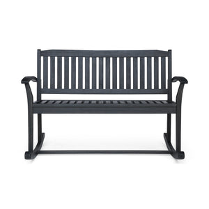 English Elm Christopher Knight Home® - Patio Acacia Wood Rocking Loveseat with Armrests — Handcrafted 2-Person Porch Bench, Slatted Comfort DARK GREY 62267.00DGRY