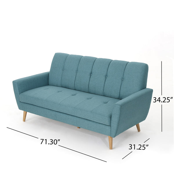English Elm Christopher Knight Home® - Sunnydale Mid-Century 71.3" Flared Arm Sofa in Blue Fabric with Tufted Button Back & Rubberwood Legs 60849.00BLU