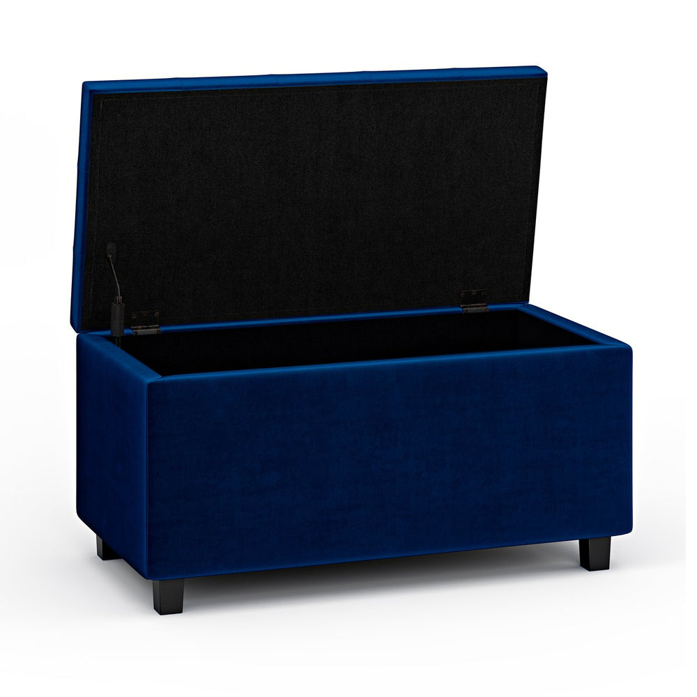 English Elm Cosmopolitan Blue Velvet Storage Ottoman - Elegant Multi-Functional Seating & Stylish Organizer B136P159764
