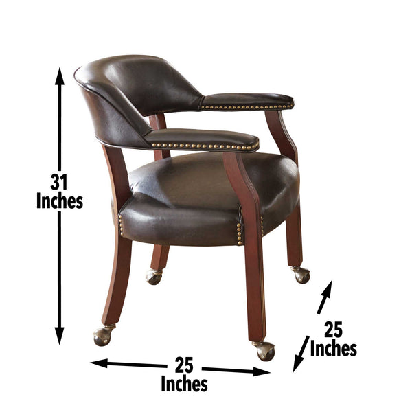 English Elm Steve Silver - Tournament Captain Arm Chair with Casters, Faux Leather Black, Nailhead Trim, Medium Cherry Pedestal Base - Swivel Comfort & Game-Ready Design B081P157446
