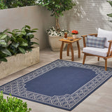 Christopher Knight Home® - Noble House - Midnight Outdoor 5'3" X 7' Border Area Rug, Navy and Ivory