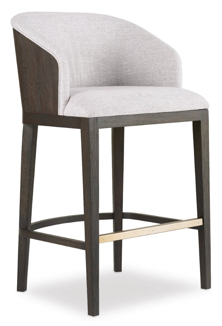 Hooker Furniture Curata Upholstered Bar Stool With Montlieu Opal Seat, White Oak Back, Metal Foot Rail — Midnight 1600-20860-DKW