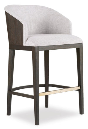 Hooker Furniture Curata Upholstered Bar Stool With Montlieu Opal Seat, White Oak Back, Metal Foot Rail — Midnight 1600-20860-DKW
