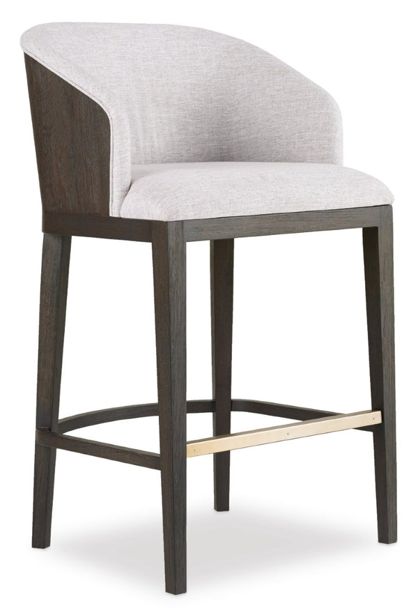 Hooker Furniture Curata Upholstered Bar Stool With Montlieu Opal Seat, White Oak Back, Metal Foot Rail — Midnight 1600-20860-DKW