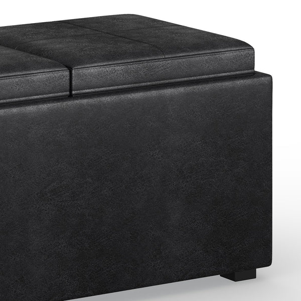 English Elm Avalon 5-Piece Storage Ottoman Set In Distressed Black Faux Leather - Stylish, Versatile, & Functional B136P159759
