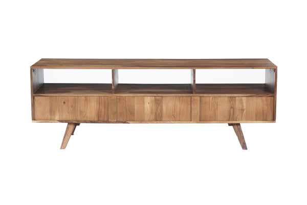 Porter Designs Porter Fusion Solid Sheesham Wood Tv Stand With 3 Drawers & Open Storage, Mid-century Modern Design Light Brown Wood 06-117-03-6733n