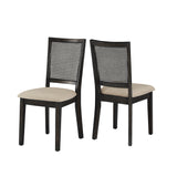 Homelegance By Top-Line Theordore Beige Linen Rattan Back Dining Chairs (Set of 2) Black Rubberwood