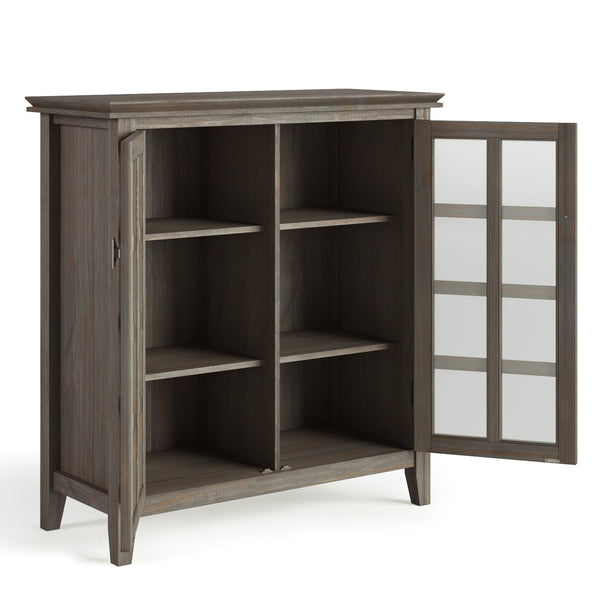 English Elm Artisan Medium Storage Cabinet – Distressed Grey, Handcrafted Design With Glass Doors & Adjustable Shelves B136P158401