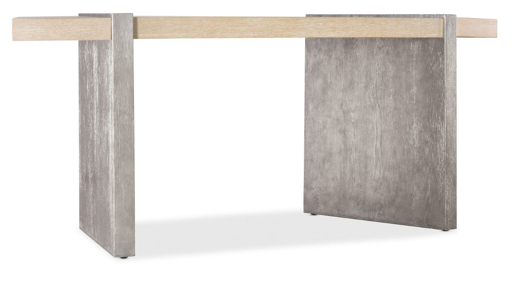 Hooker Furniture Melange Selleck Semi-Circle Writing Desk With Oak Veneer Top And Shimmer Silver Base, Modern Workspace 628-10008-95