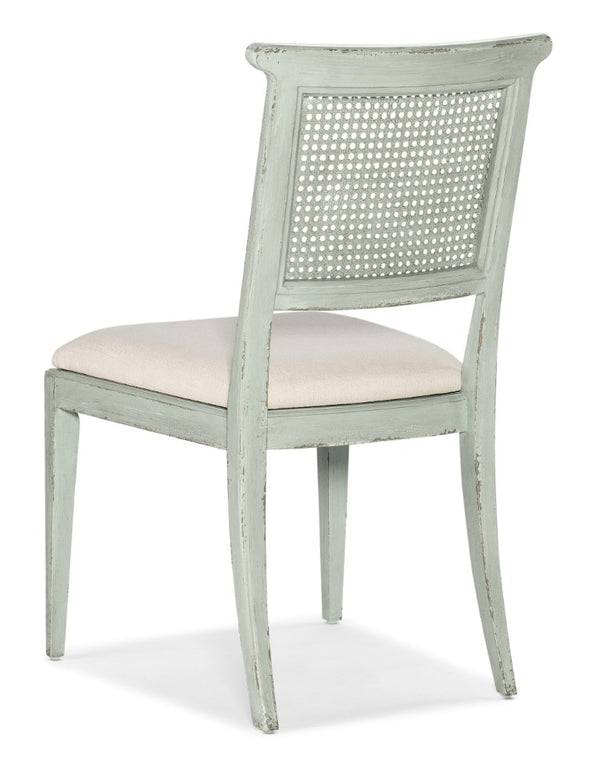 Hooker Furniture Charleston Colonial-Style Upholstered Side Chair With Woven Cane Back, Distressed Magnolia Finish And Comfort Seat Light Blue 6750-75410-40