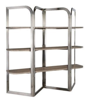 Hooker Furniture Modern Mood Etagere Sculptural Room-Divider With Wire-Brushed Quartered Oak Shelves And Pewter Frame, Airy Contemporary Storage And Display (82.25" H) Medium Brown 6850-10445-89