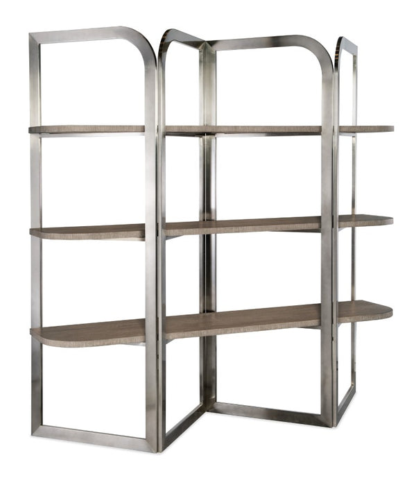 Hooker Furniture Modern Mood Etagere Sculptural Room-Divider With Wire-Brushed Quartered Oak Shelves And Pewter Frame, Airy Contemporary Storage And Display (82.25" H) Medium Brown 6850-10445-89
