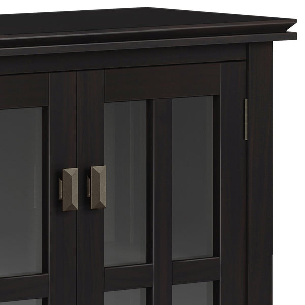 English Elm Artisan Low Storage Cabinet In Rich Hickory Brown - Handcrafted Wood, Glass Doors & Adjustable Shelves B136P158396