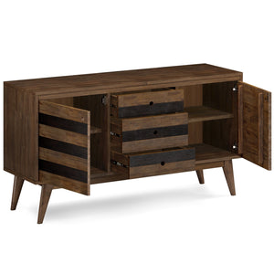 English Elm Clarkson Solid Acacia Sideboard Buffet in Rustic Aged Brown — 3 Drawers, 2 Adjustable Shelves, Mid-Century Storage B136P158777