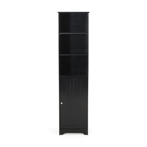 English Elm Christopher Knight Home® - BATHROOM Linen Tower Cabinet with Faux Wood Finish, Modern Slim Vertical Slat Design, Storage Organizer Black 66606.00BLK