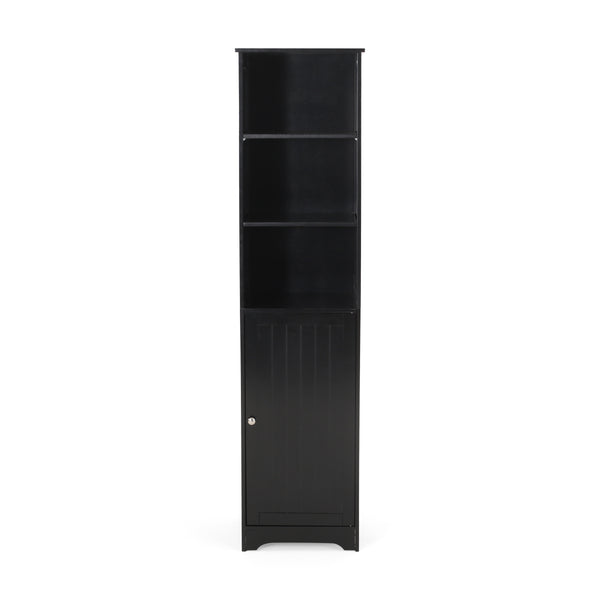 English Elm Christopher Knight Home® - BATHROOM Linen Tower Cabinet with Faux Wood Finish, Modern Slim Vertical Slat Design, Storage Organizer Black 66606.00BLK