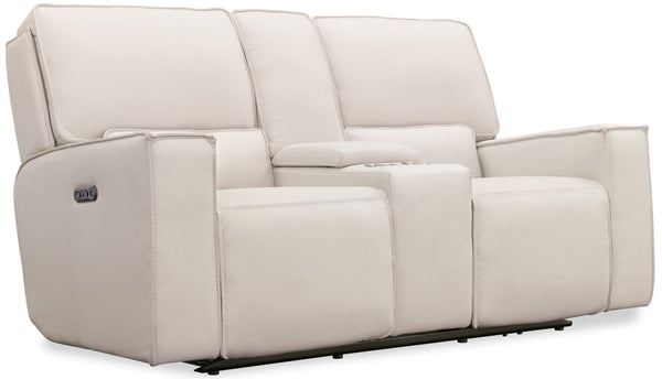 Hooker Furniture Miles Power Reclining Loveseat Top Grain Leather Zero Gravity Console Living Room SS727-PHZC2-001