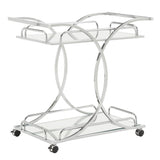 Homelegance By Top-Line Kingsley Chrome Finish Bar Cart with Curving Metal Frame Chrome Metal