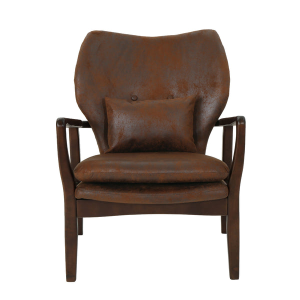 English Elm Christopher Knight Home® - Mid Mid Century Modern Fabric Club Chair with Button-Tufted Back and Accent Pillow, Tapered Birch Legs, Stylish Comfort (31.25˝W x 26.25˝D x 32.75˝H) Brown 59135.00MFBRN