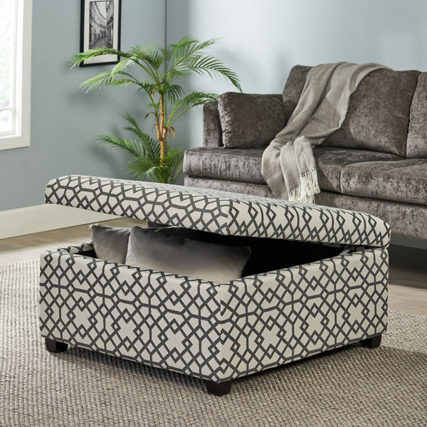 English Elm Richmond Square Storage Ottoman Geometric Patterned Fabric Lift Top Living Room 60266.00