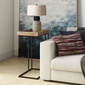 English Elm Gallagher Handcrafted C Side Table in Natural Mango Wood with Black Metal Frame — Slide-Under Design B136P158667