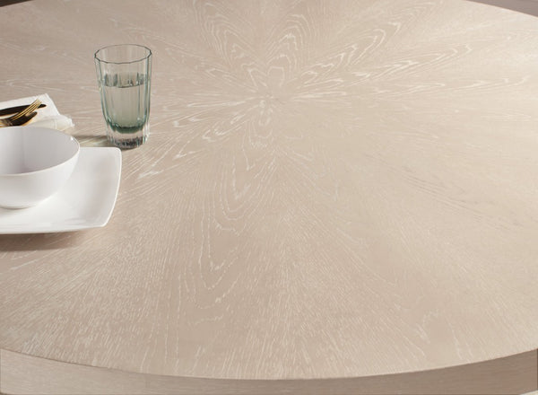 Hooker Furniture Nouveau Round Pedestal Dining Table With Sunburst Veneer, Sandstone Oak Finish & Silver Collar (60") 6500-75203-80
