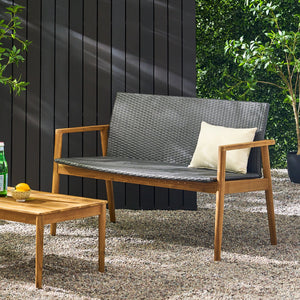 English Elm Christopher Knight Home® - BRYAN Teak Loveseat with Acacia Wood Frame and Wicker Seating, Transitional Outdoor Comfort 51" 73994.00GRY