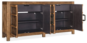 Hooker Furniture Big Sky Buffet Rustic Pecky Hickory Sideboard With Soft-Close Doors, Removable Trays, Adjustable Shelves 6700-75900-80