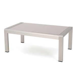 English Elm Cape Coral Outdoor Coffee Table Tempered Glass Top Aluminum Patio Lounge Silver 56349.00