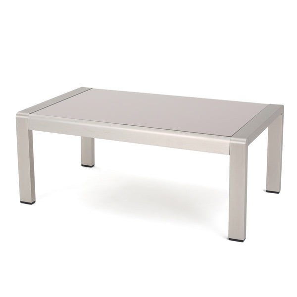 English Elm Cape Coral Outdoor Coffee Table Tempered Glass Top Aluminum Patio Lounge Silver 56349.00