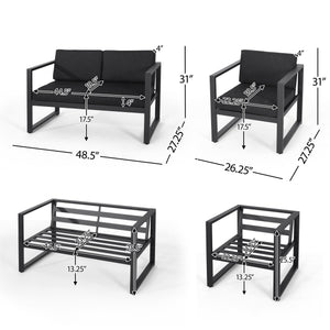 English Elm Christopher Knight Home® - NAVAN Dark Gray 3-Piece Outdoor Chat Set — Aluminum Frame, Compact 52.5"L x 31"W x 23.9"H Comfortable Seating 63056.00DGY