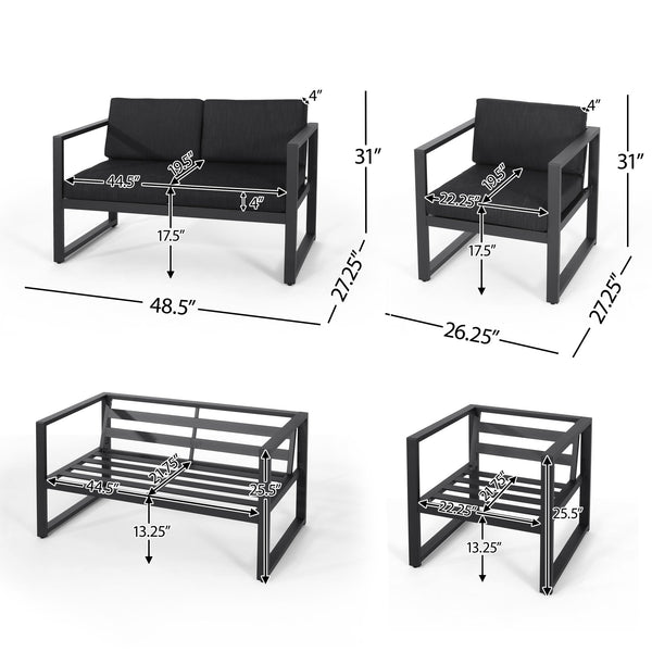 English Elm Christopher Knight Home® - NAVAN Dark Gray 3-Piece Outdoor Chat Set — Aluminum Frame, Compact 52.5"L x 31"W x 23.9"H Comfortable Seating 63056.00DGY