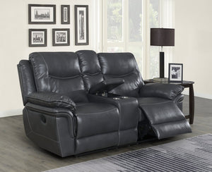 English Elm Steve Silver - Isabella Recliner Sofa Set in Dark Gray Faux Leather with Cup-Holders, Pillowtop Arms, Contrast Stitching B081P157073