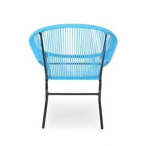 English Elm Nusa Outdoor Woven Rattan Basket Chair with Iron Legs for Modern Patio Spaces 66626.00BLU