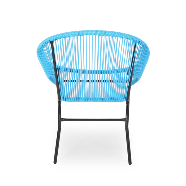 English Elm Nusa Outdoor Woven Rattan Basket Chair with Iron Legs for Modern Patio Spaces 66626.00BLU