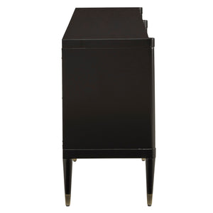 Pulaski Furniture 4-door Mid-century Modern Console With Elegant Mapa Burl Doors, Versatile Storage & Stylish Design Black Mapa Burl P301794-pulaski