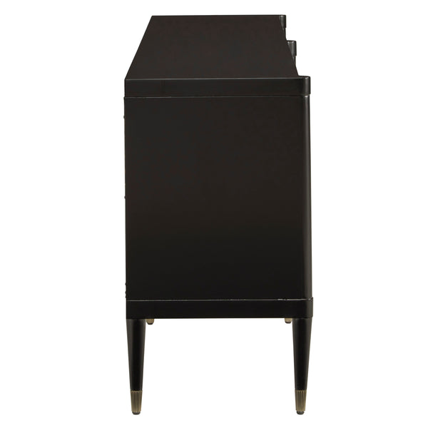 Pulaski Furniture 4-door Mid-century Modern Console With Elegant Mapa Burl Doors, Versatile Storage & Stylish Design Black Mapa Burl P301794-pulaski