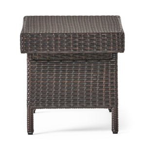 English Elm Christopher Knight Home® - SALEM PE WICKER SNACK TABLE — Handcrafted Polyethylene Rattan Side Table with Iron Frame, No Assembly Required Brown Multi 52006.00