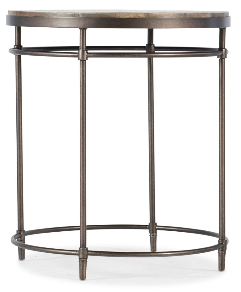 Hooker Furniture St. Armand Acacia Round End Table With Distressed Light Wood Top And Slim Metal Base, 25.25"H 5601-80113-LTWD